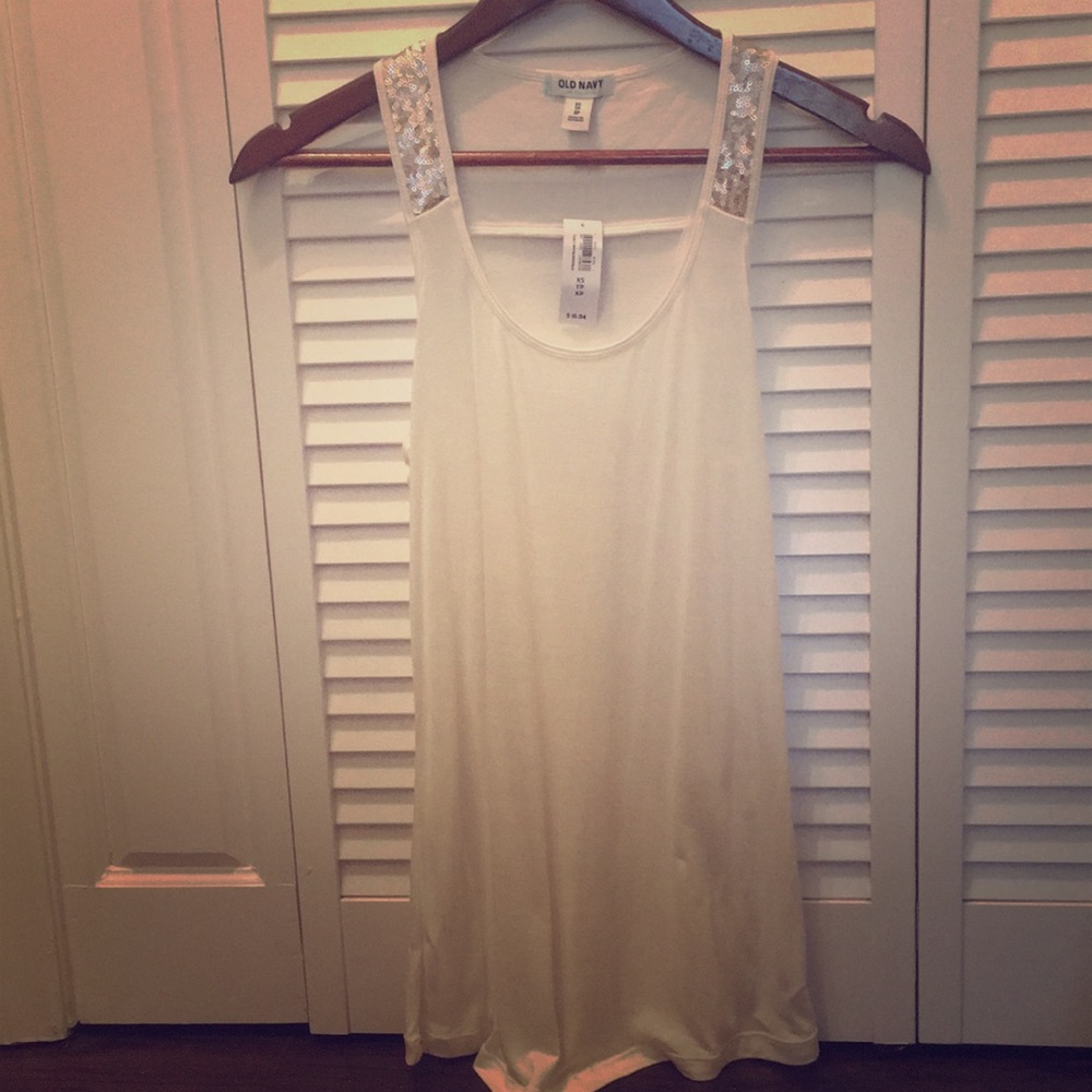 NWT Old Navy white tank with gold/silver sequins